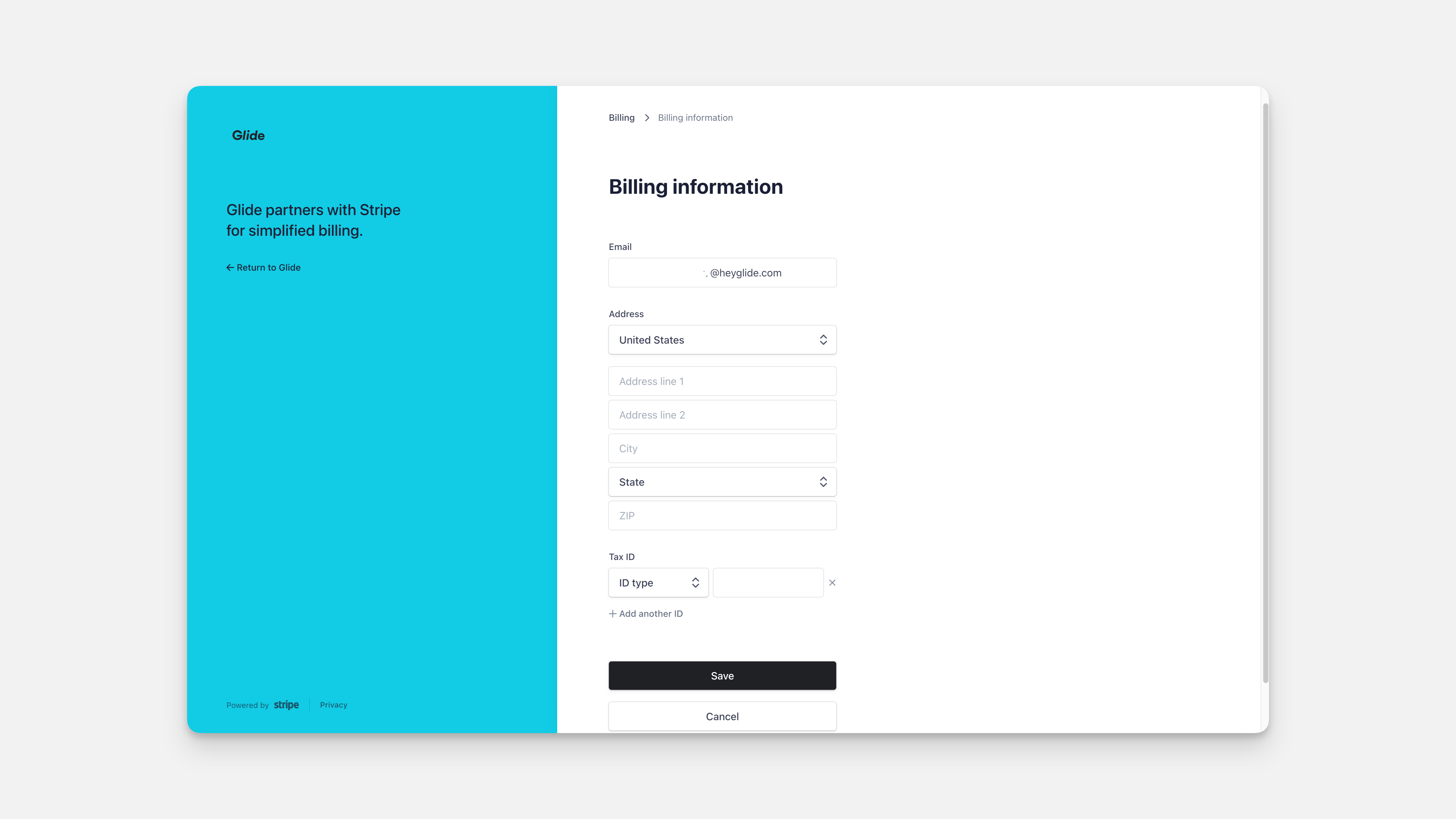 Billing information update page